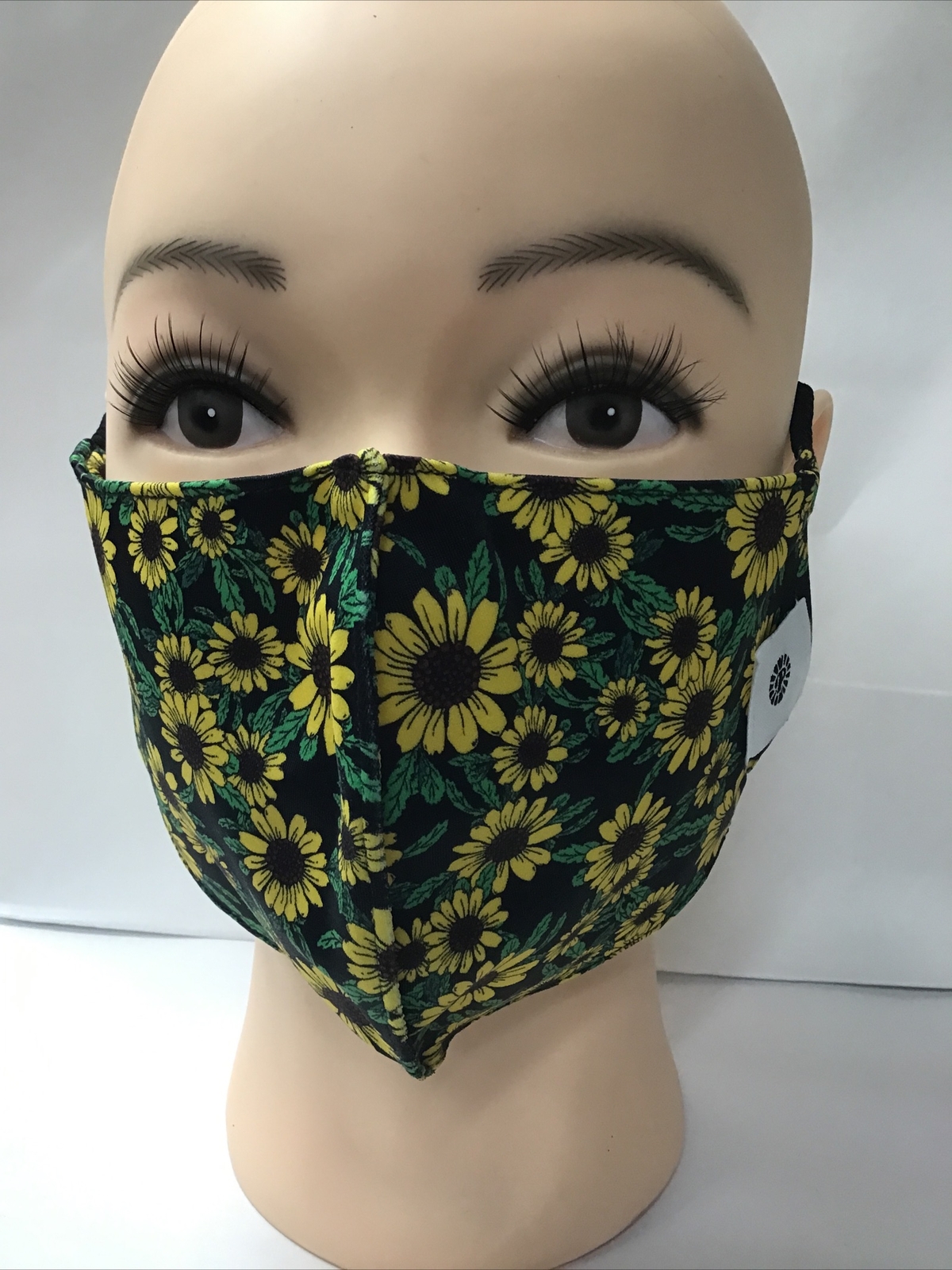 FACE MASK ~ POMCHIES ~ ADULT ~ BLACK WITH SUNFLOWERS~ BLACK BRAIDED STRAPS ~ NEW