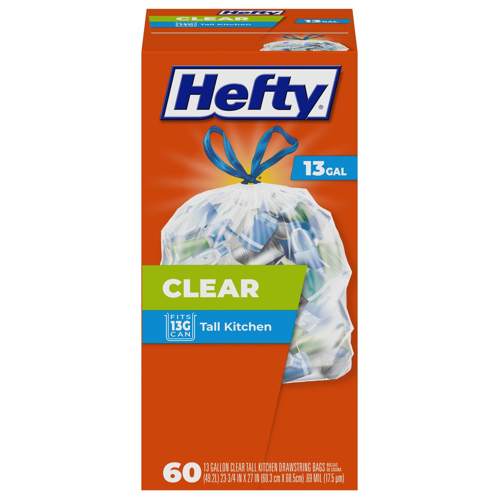 Hefty Clear Trash Bags, Clear, 13 Gallon, 60 Count 60 (Pack of 1),