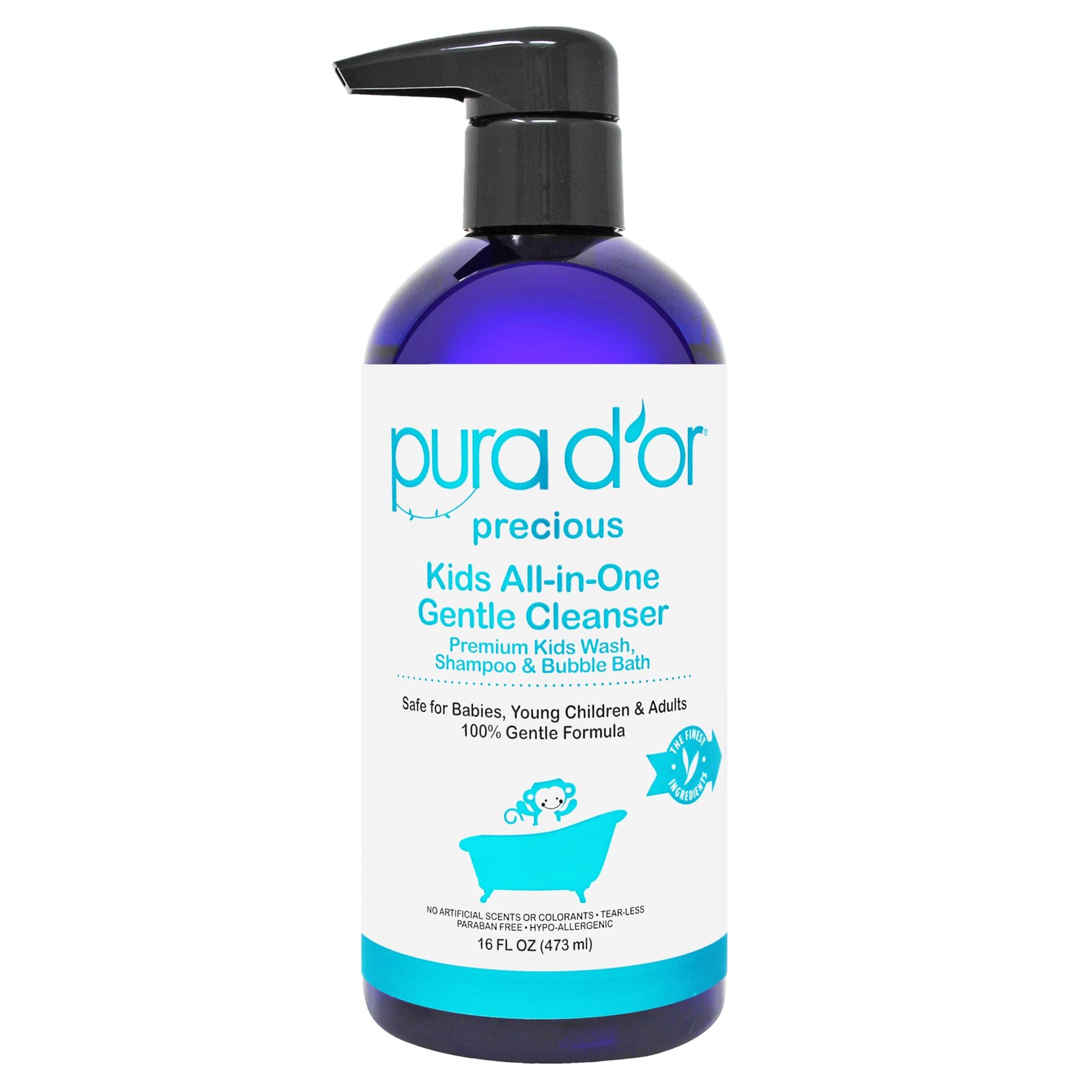 Kids Wash 16 Fl Oz All-in One Gentle Cleanser Sulfate Free Pura D Hypoallergenic