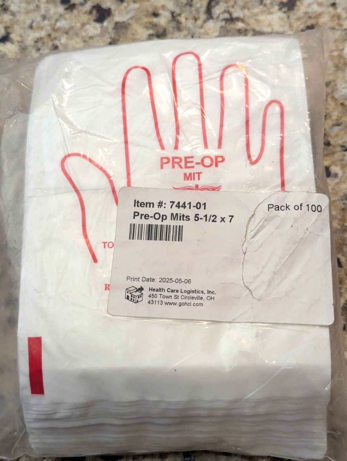 Health Care Logistics Pre-Op Mits 5-1/2 x 7 Item #7441-01 Adhesive 100ct