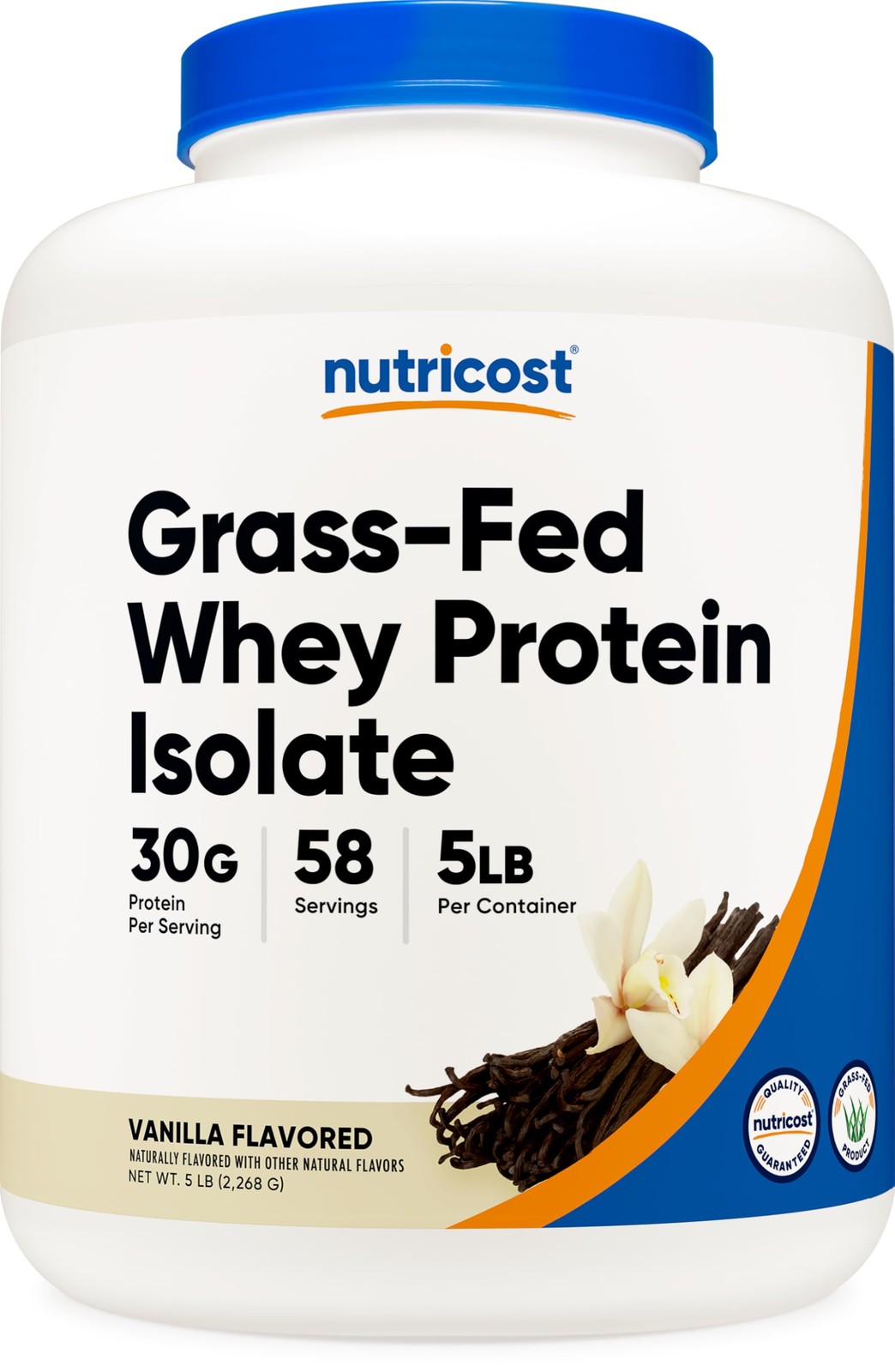 Whey Protein Isolate Grass Fed 5LB Vanilla Nutricost NTC157202 5LBS