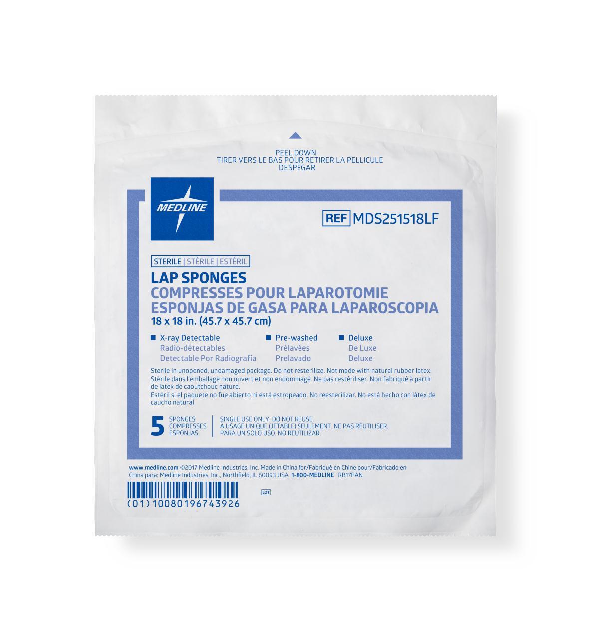 X-Ray Detectable Sterile Lap Sponge, 18″ x 18″, Deluxe, Pack of 5