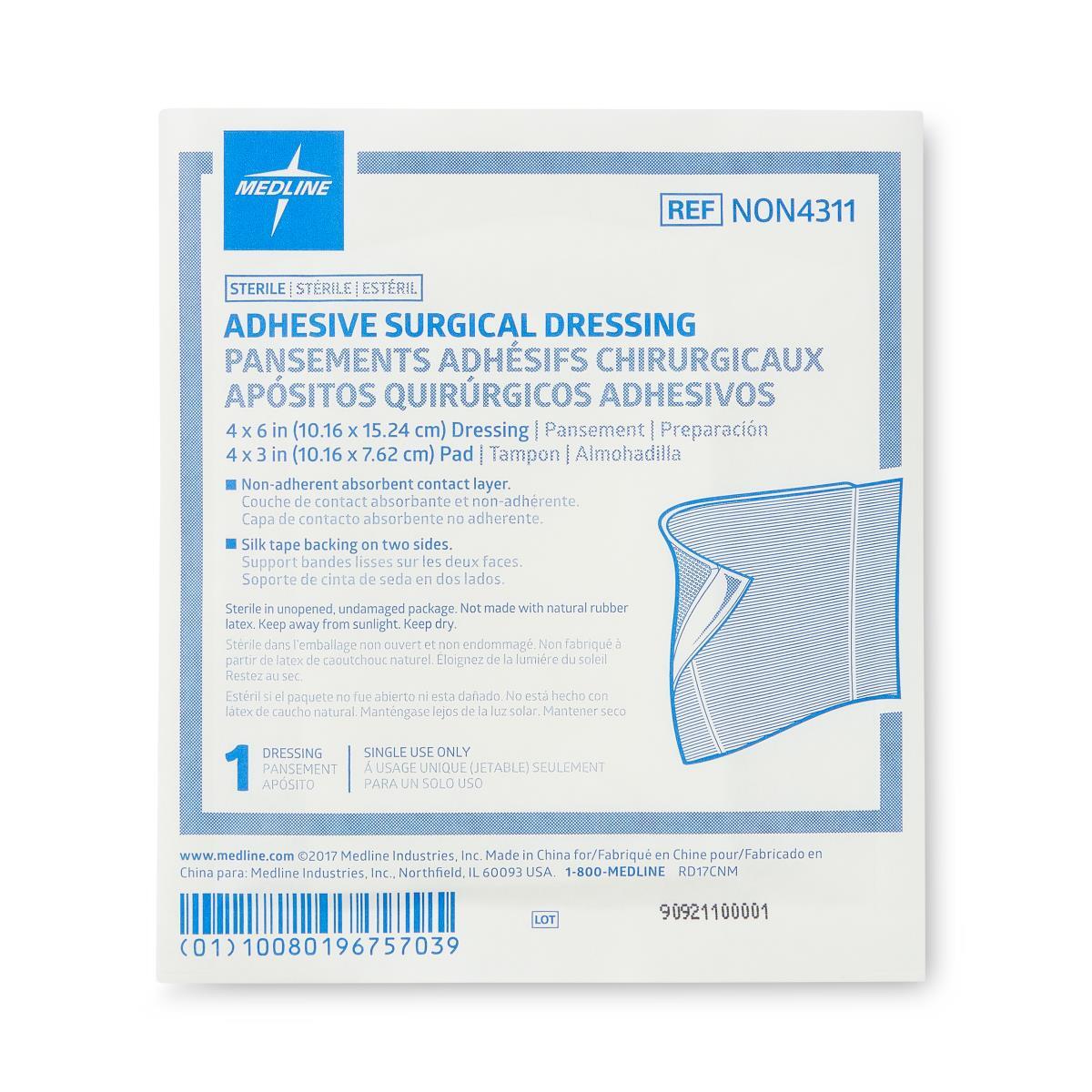 Sterile Adhesive Surgical Dressing, 4″ x 6″ with 4″ x 3″ Pad, Box of 25