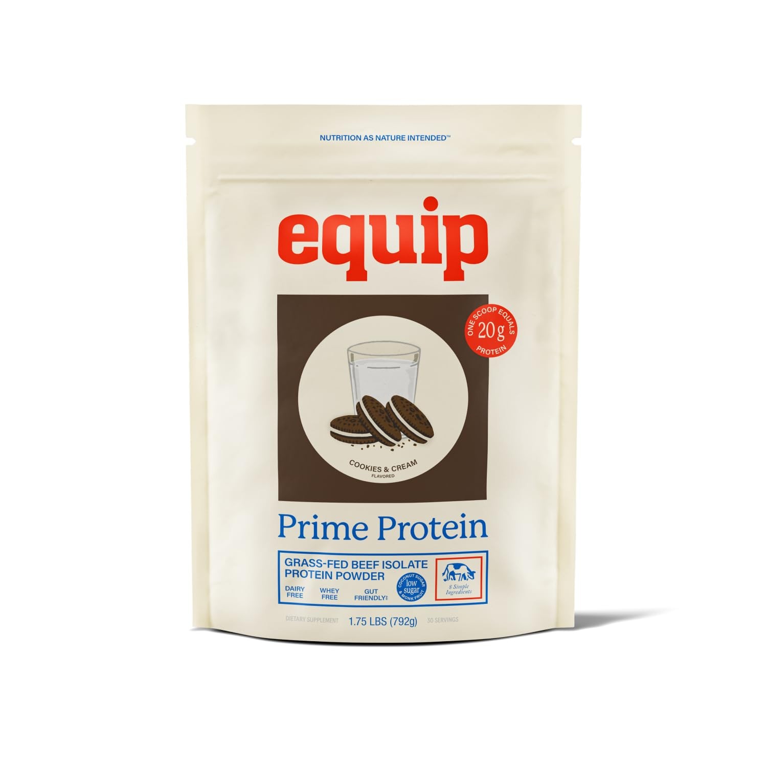 Protein Powder Cookies Cream 21g Per Serving 30 Scoops Equip Prime Gut-Friendly