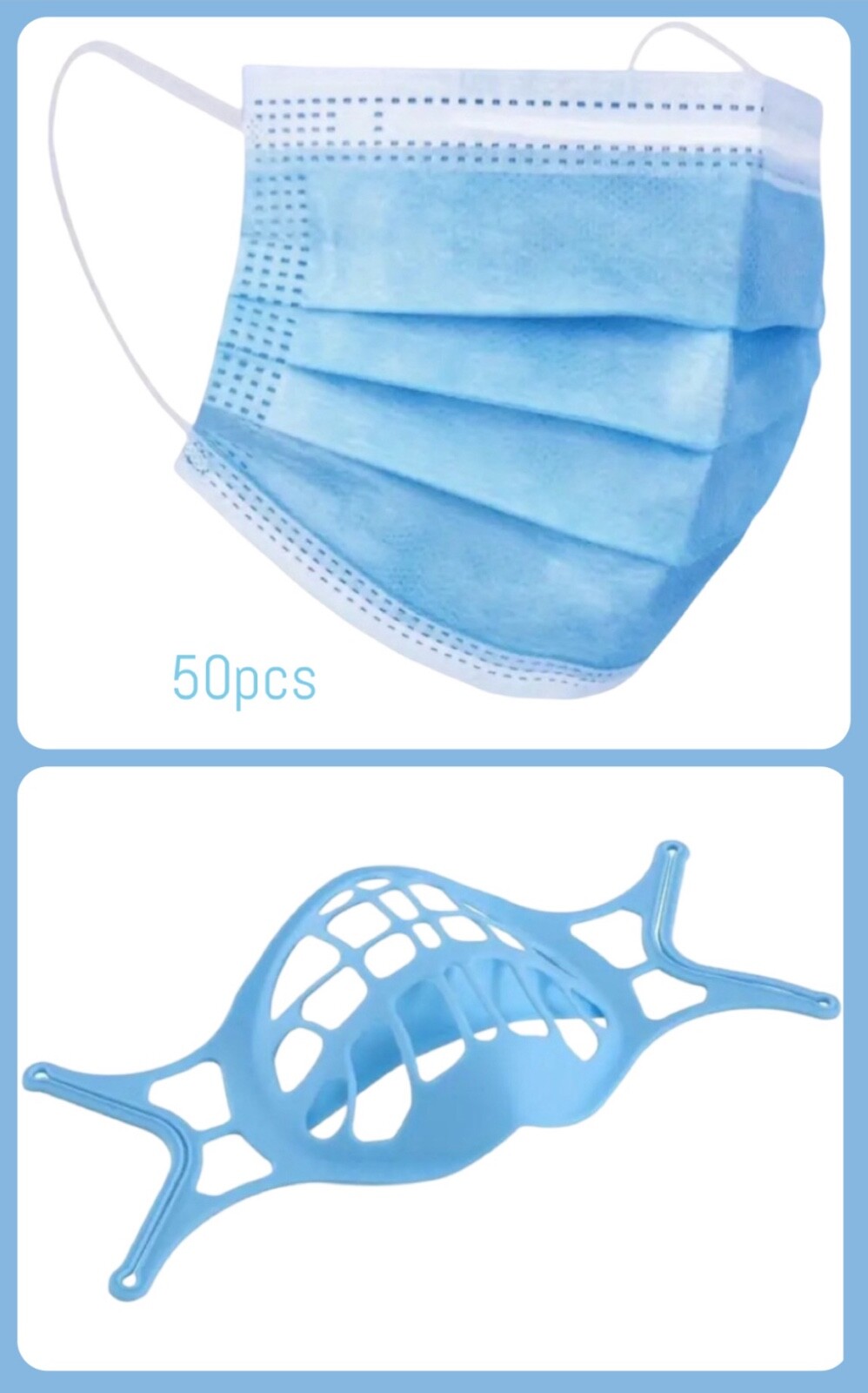 Anti-Fog Silicone Breathable Face Mask Bracket with 50pcs Disposable Face Masks