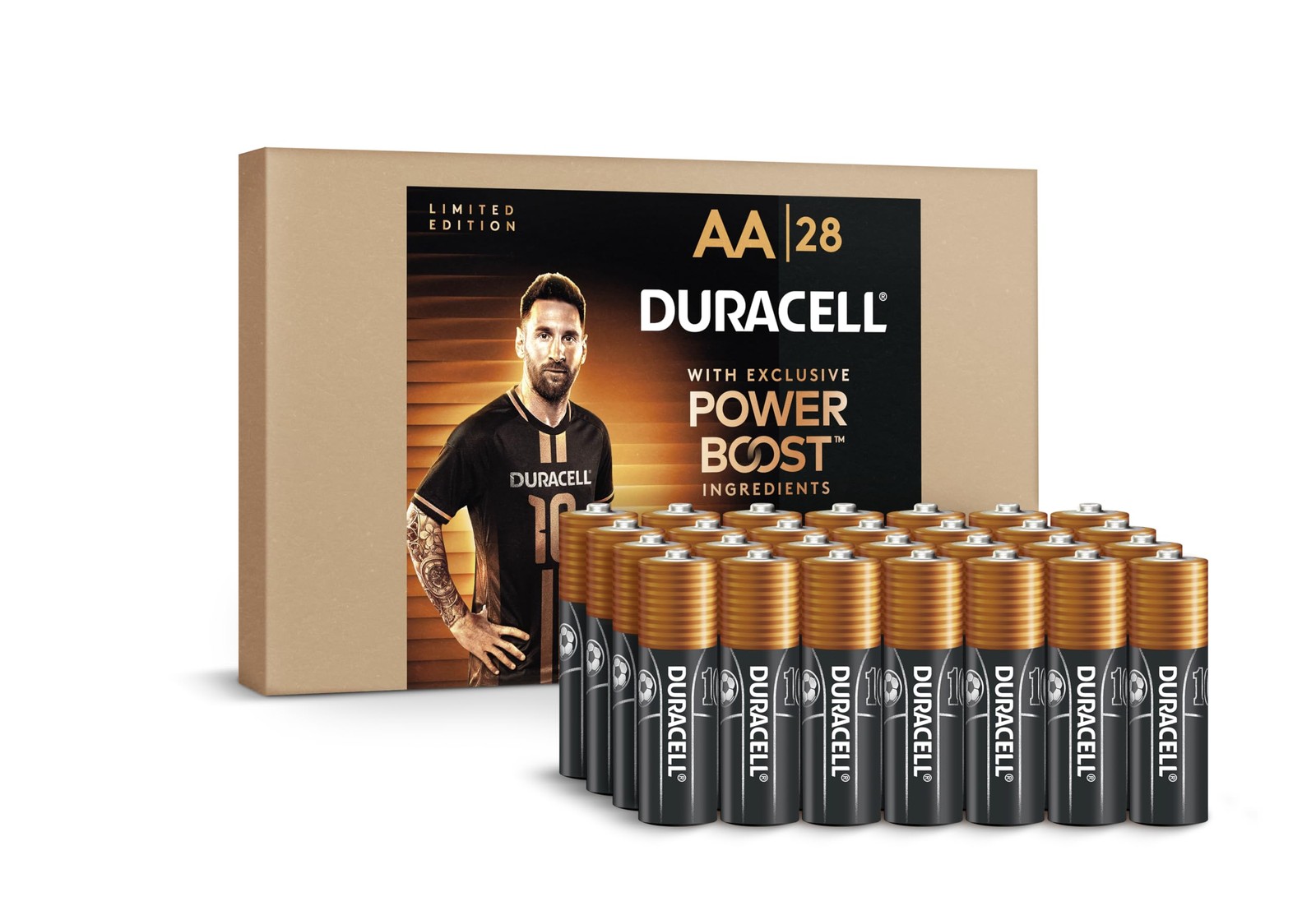 AA Batteries Alkaline Duracell Coppertop 28 Count Limited Edition Messi