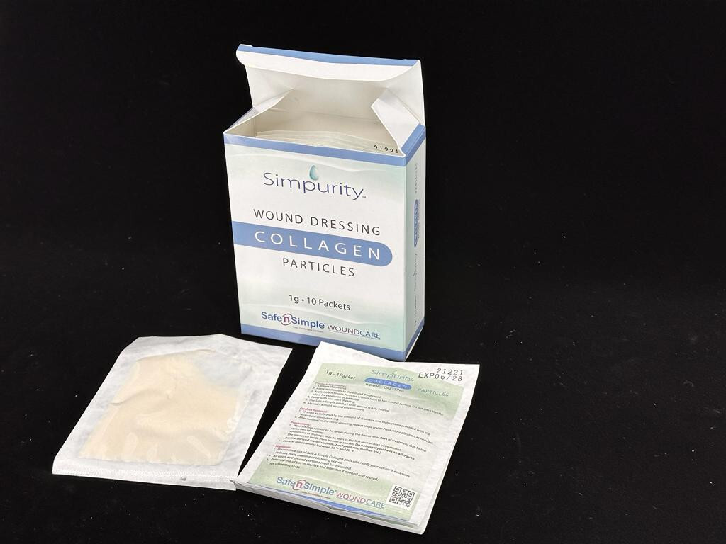 Collagen Dressing Powder for Wound- 1 Gram, Box of 10 Packets. Safe-n-Simple