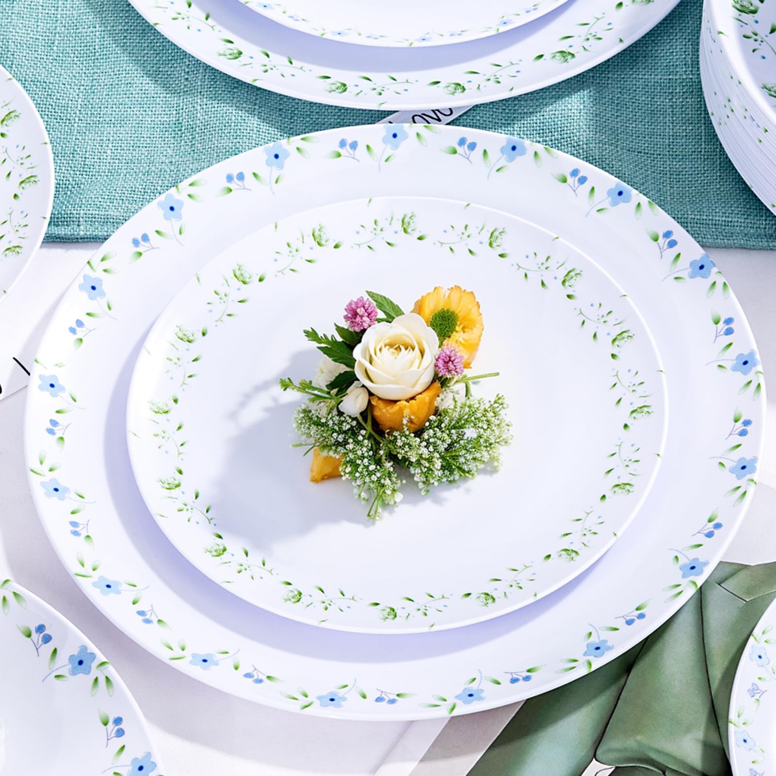 Disposable Plastic Plates 60PCS 30G Floral Blue Green YOUBET Decorative Guests