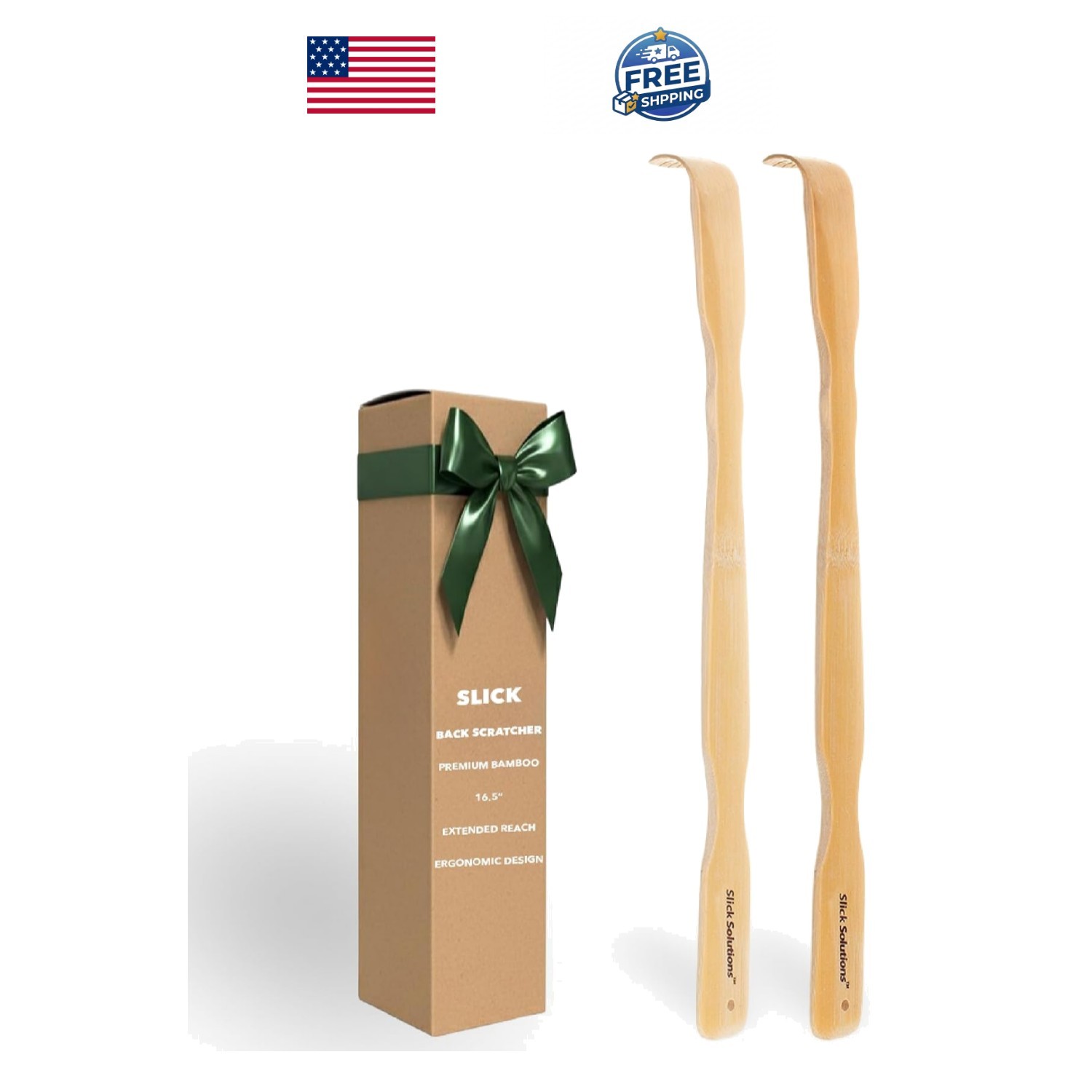 Back Scratcher Bamboo Wooden 16.5” Long Handle Body Massager Renook Natural