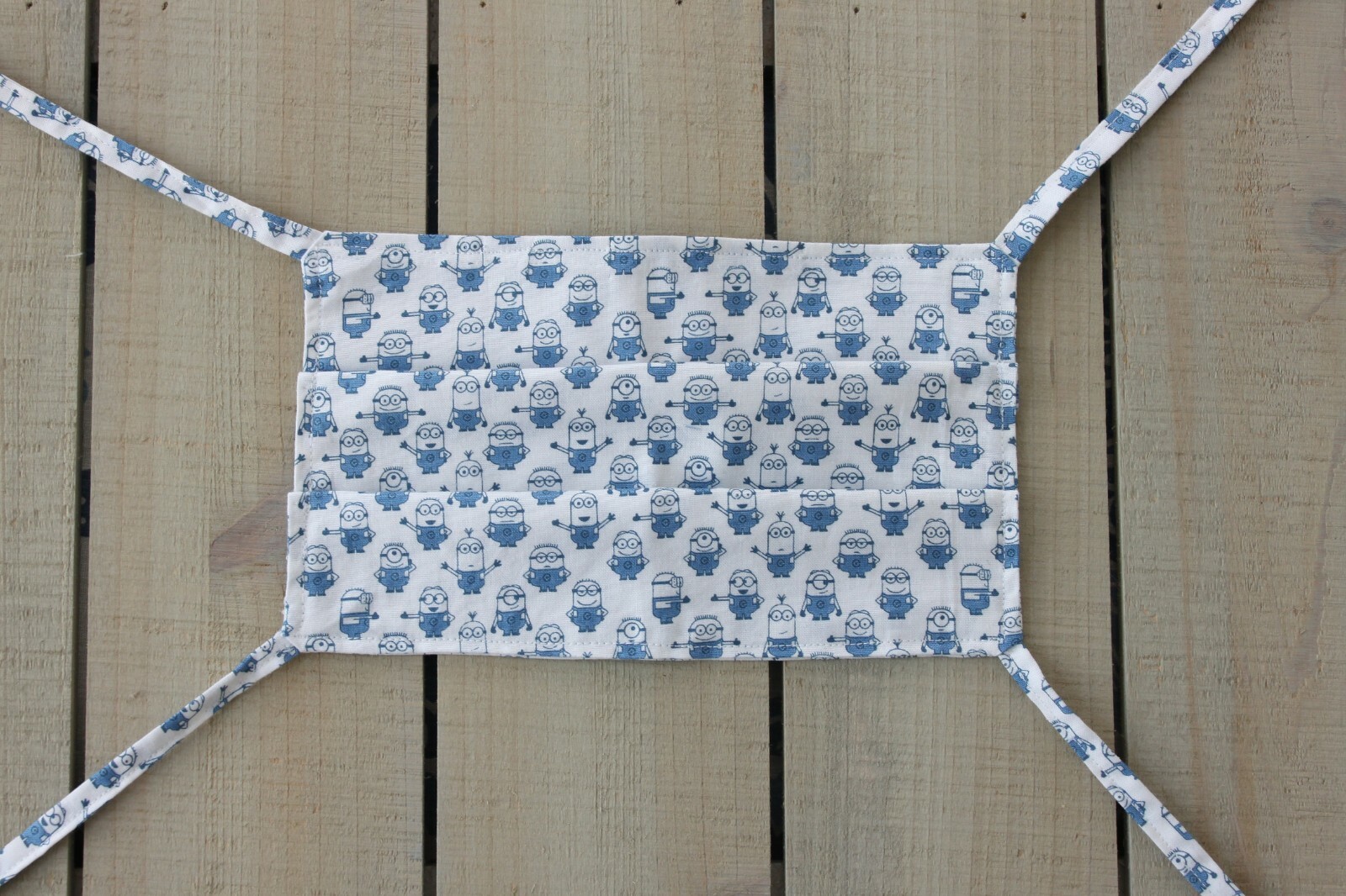 Blue Minion print 100% Cotton Face Mask. Hand sewn mask made in USA.