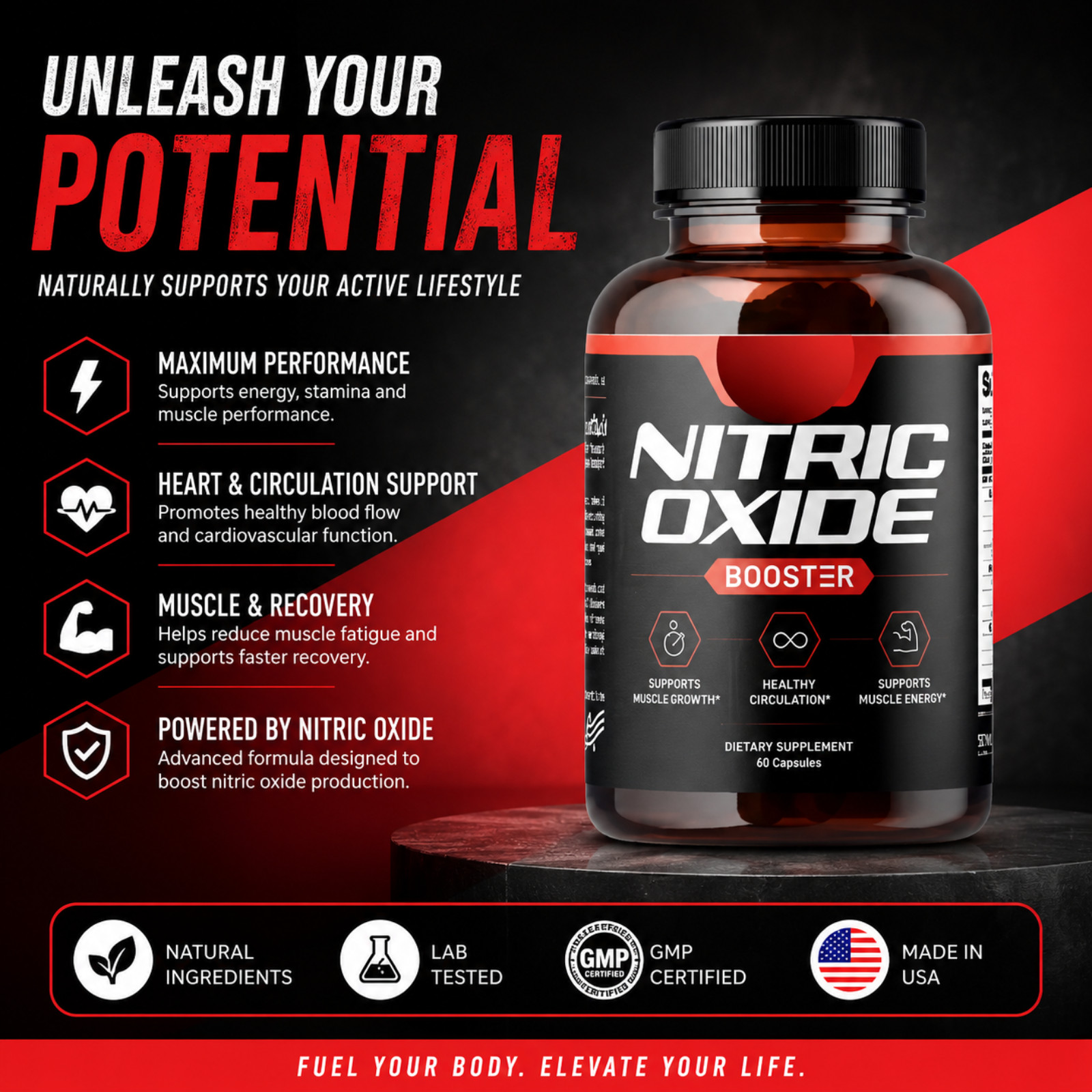 Nitric Oxide Booster – L-Arginine, Tribulus, Ginseng for Energy & Pump 1 Pack