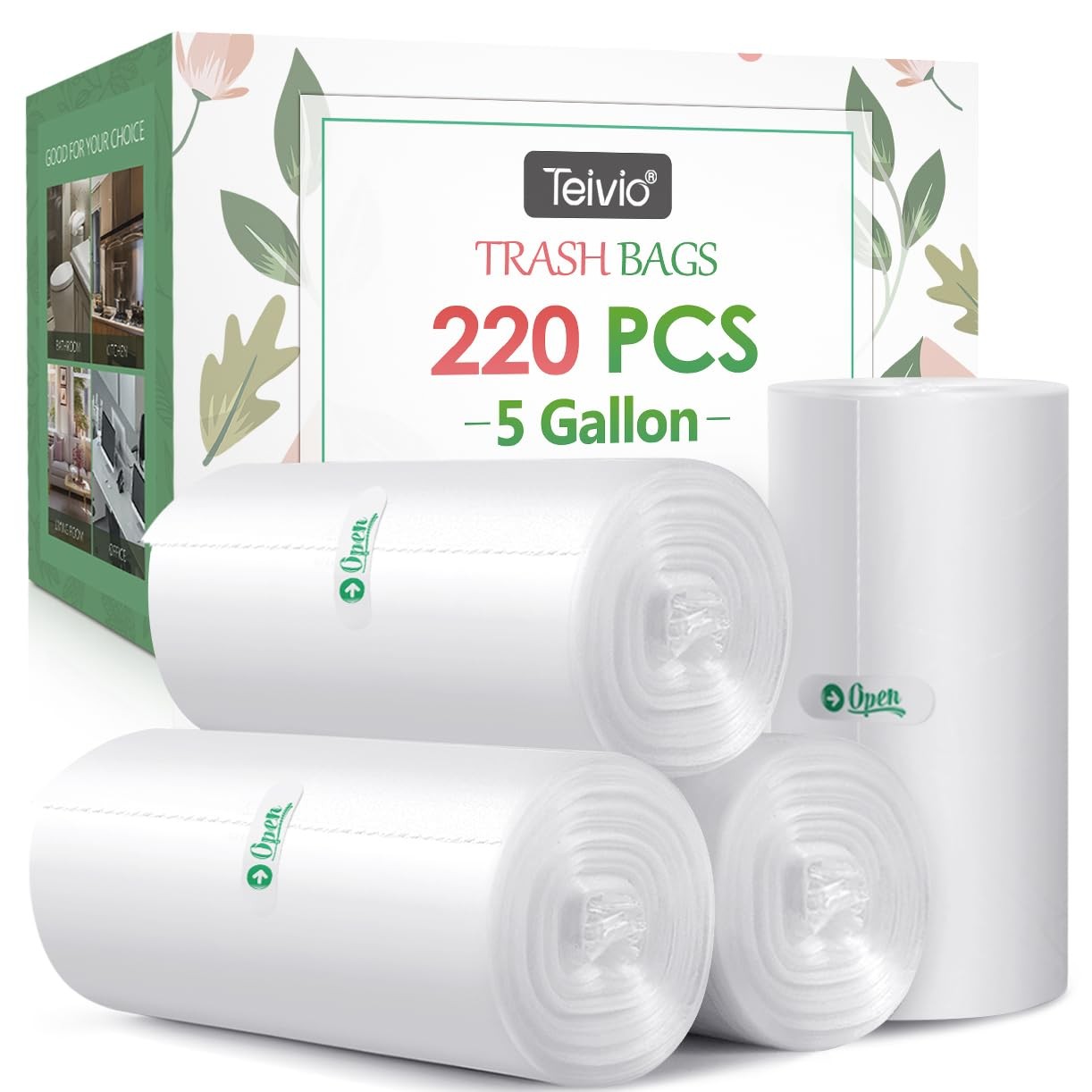 5 Gallon 220 Counts Strong Trash Bags Garbage 220 Count (Pack of 1), clear