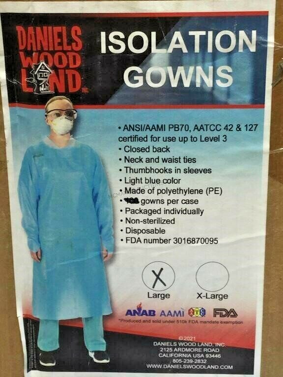 12-DANIELS WOODS LAND Disposable Isolation Gowns -Size Large (Pack of 12) Blue