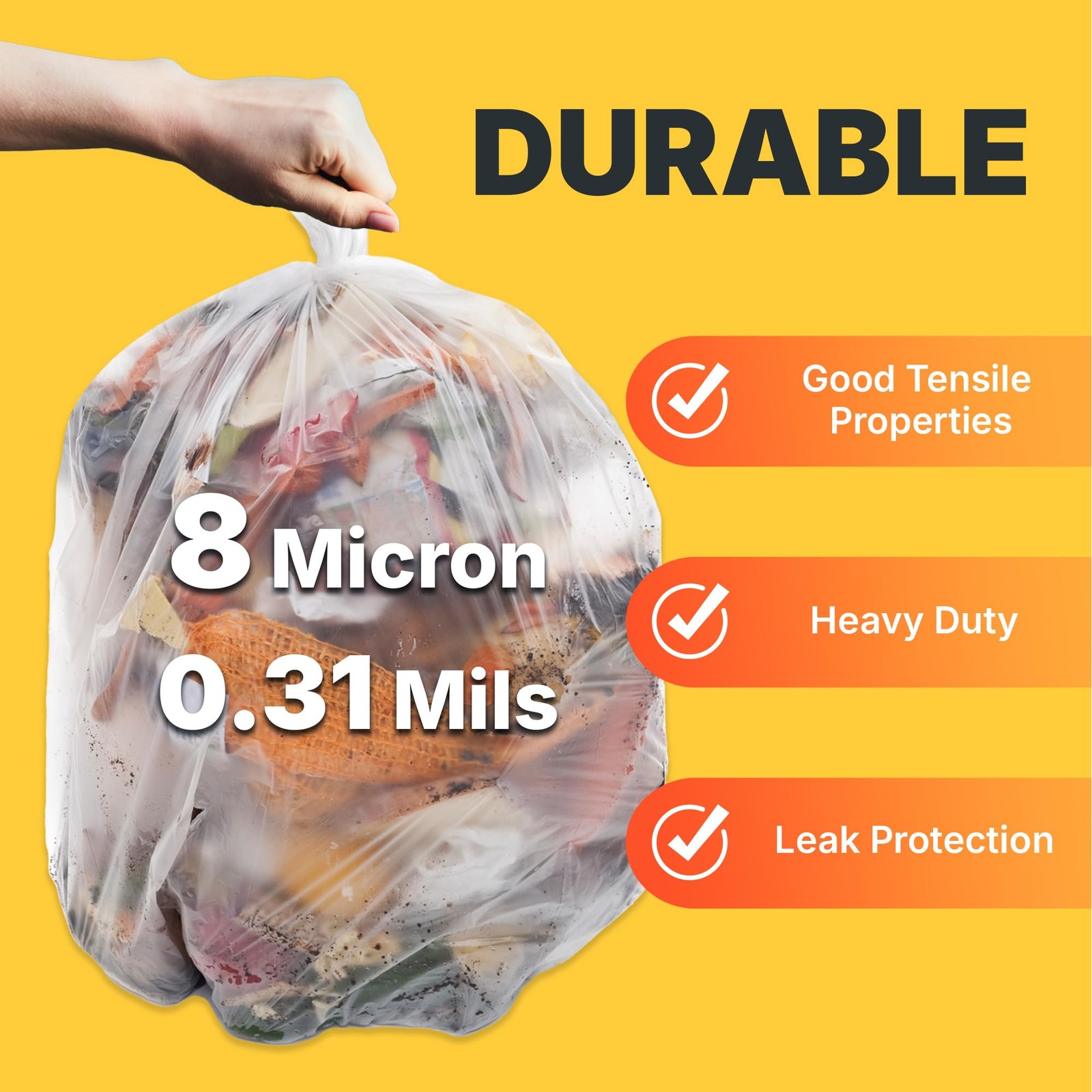 Bagtron 7-10 Gallon Trash Bags, 8 Micron High 1 Count (Pack of 1000), Clear