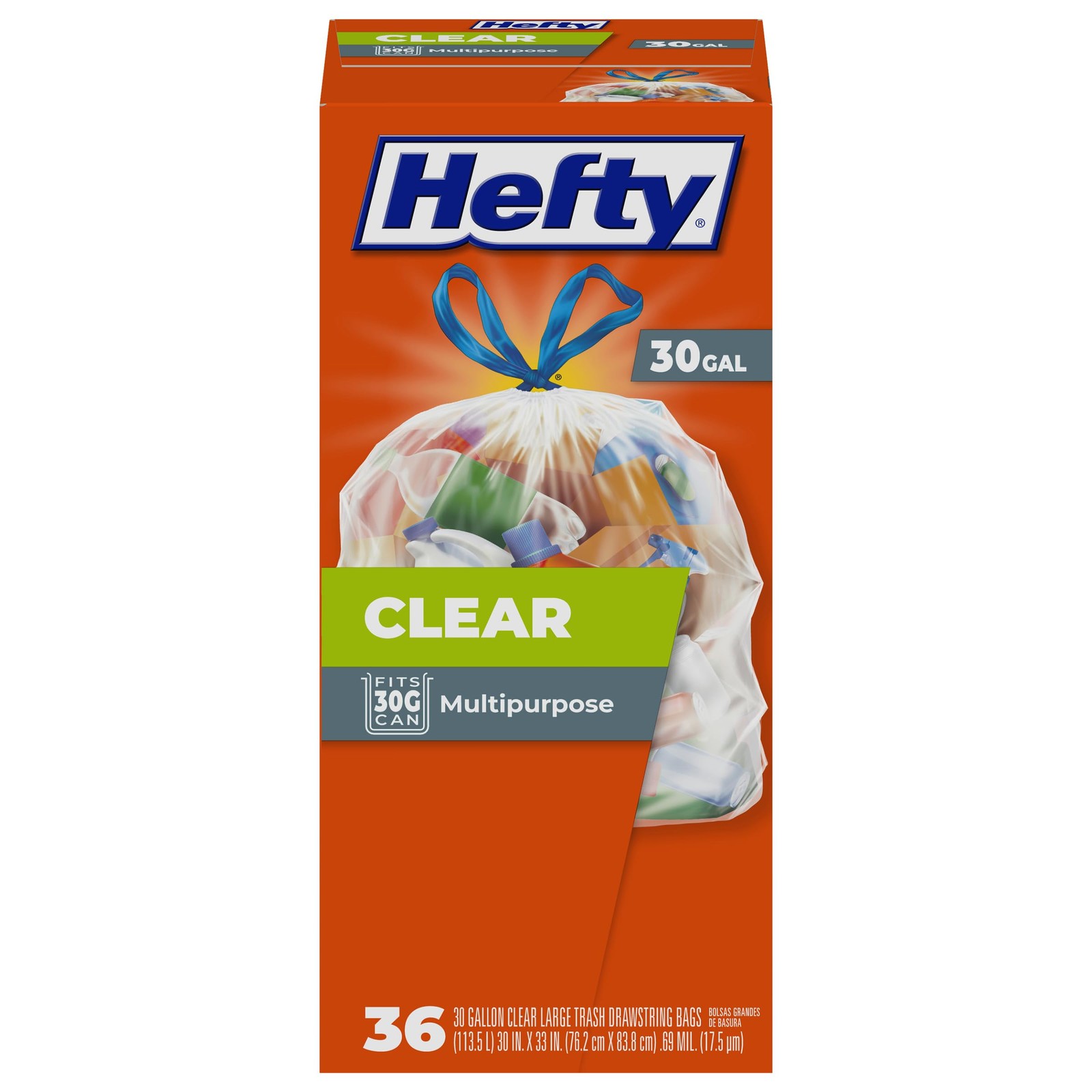 Hefty Clear Trash Bags, Clear, 30 Gallon, 36 Count 36 (Pack of 1),