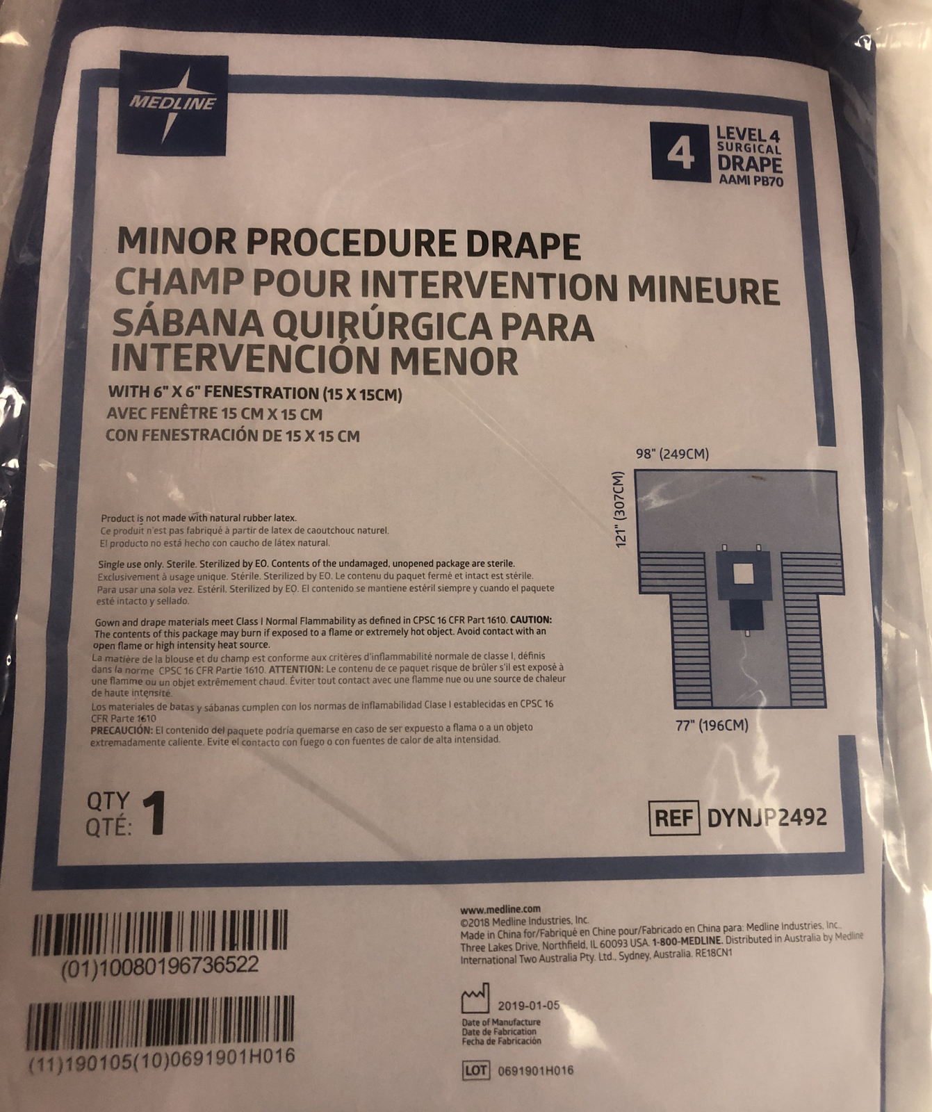 ONE PK MINOR PROCEDURE DRAPE Level 4 SIZE 121″X77″ (2492)