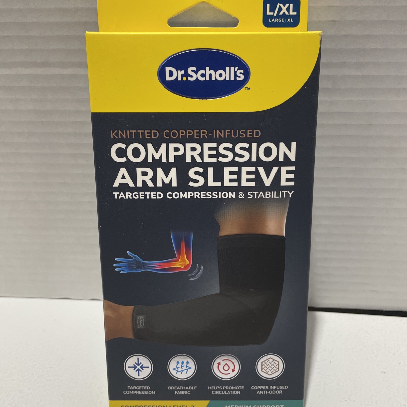 Dr. Scholl’s Knitted Copper-Infused Compression Arm Sleeve Medium Support L/XL