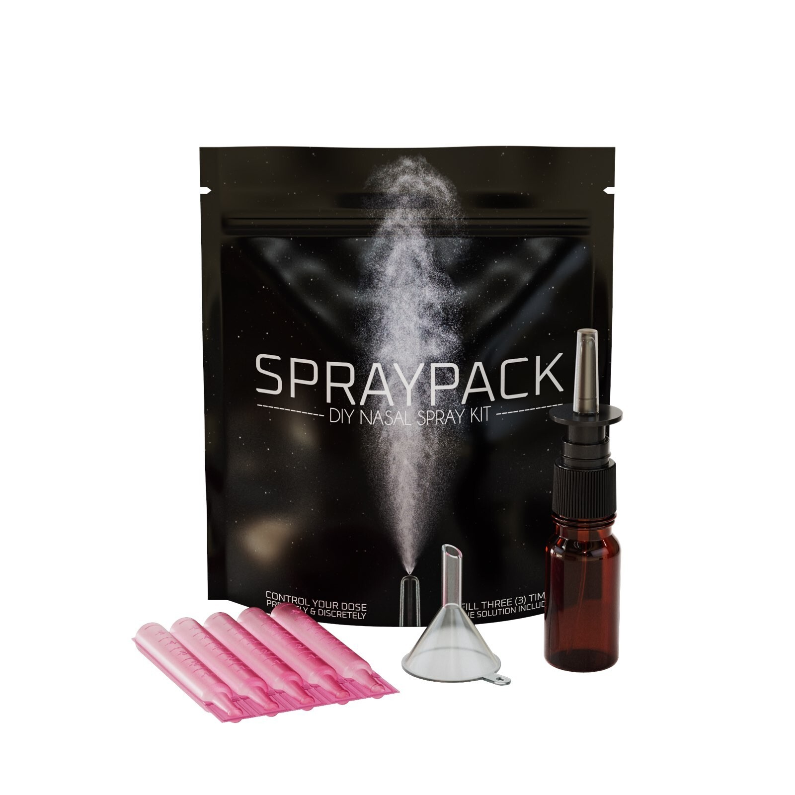 SprayPack—DIY Nasal Spray Snuff Bottle w/ Saline Solution, Funnel, & Prism Pick