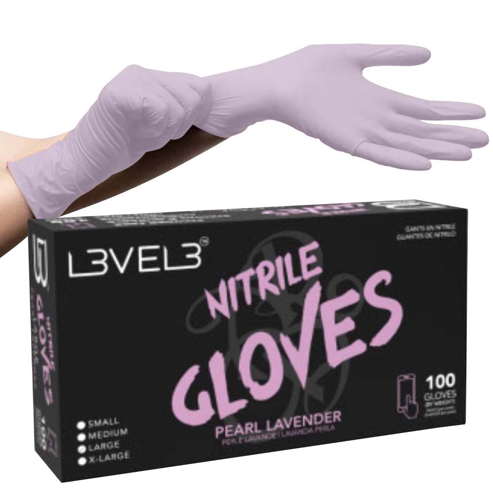 BARBER SALON BEAUTY L3VEL3 HAIR NITRILE DISPOSABLE GLOVES LARGE 100 PC LAVENDER
