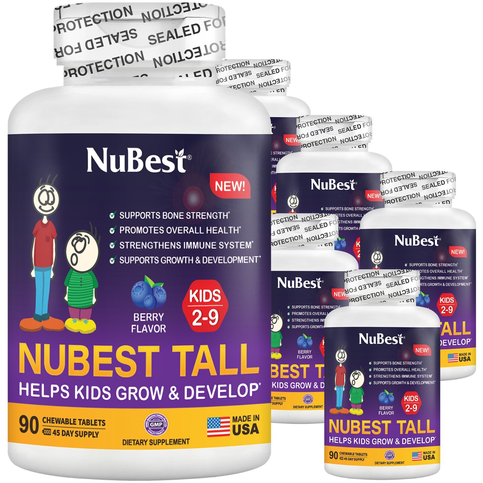 NuBest Tall Kids (2-9 years) 90 Chewable Tablets, Helps Kids Grow – Pack 6