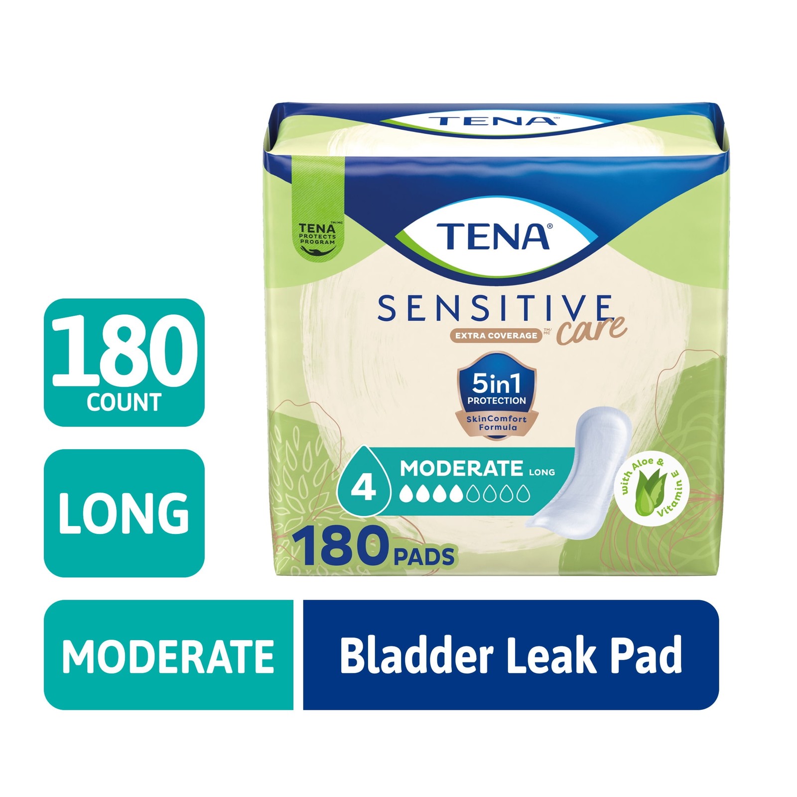 TENA Sensitive Care Moderate Absorbency Incontinence Pad, Postpartum, Long