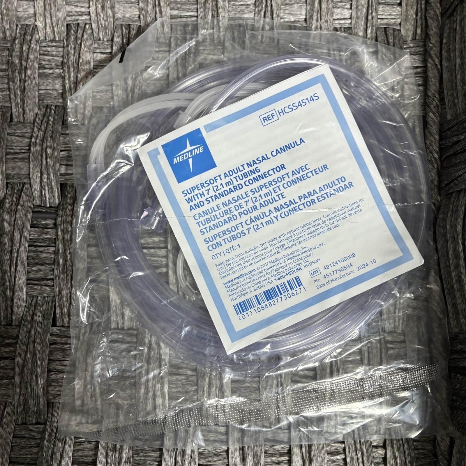 Medline Adult Nasal Cannula 7Ft Soft Touch Crush Resistant Oxygen Tubing HCS4514