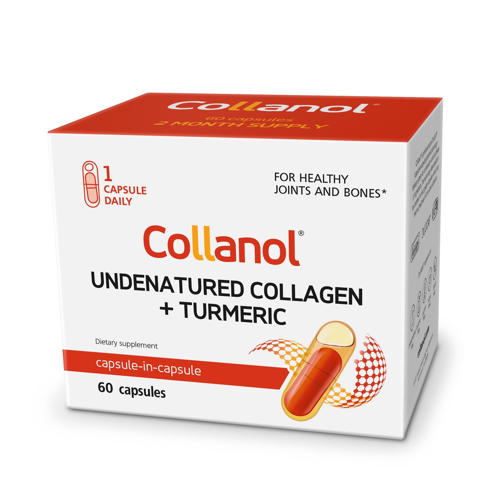 Joint Care Supplement 60 Capsules 3D Collagen Turmeric Extract Collanol Healthy