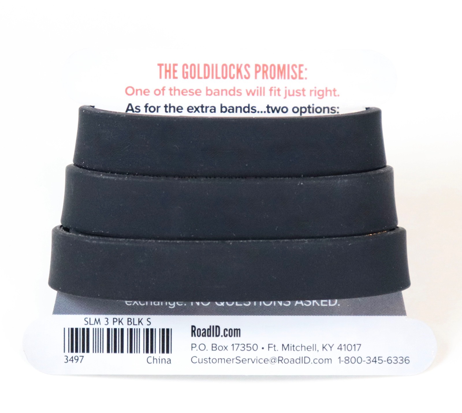 ROAD iD 3 Pack Slim Wrist Bands Black XS S M Silicone Replacement Bands NEW