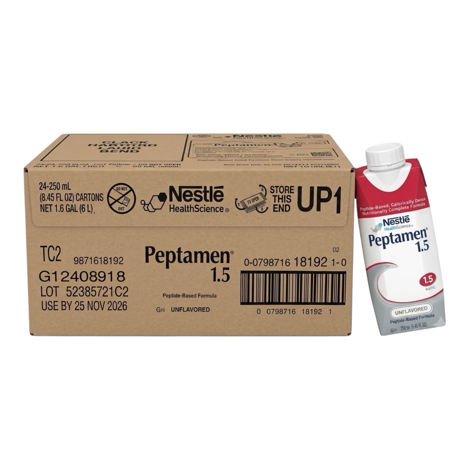 Nestle Peptamen 1.5 Unflavored Peptide Formula Case Of 24 X 250 mL Sealed