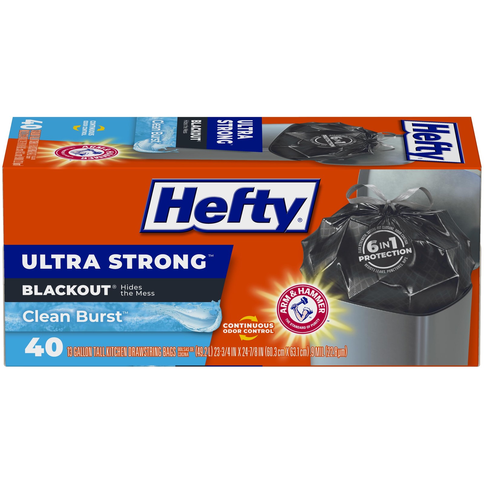 Hefty Ultra Strong 13 Gallon Trash Bags, Black 40 Count (Pack of 1),