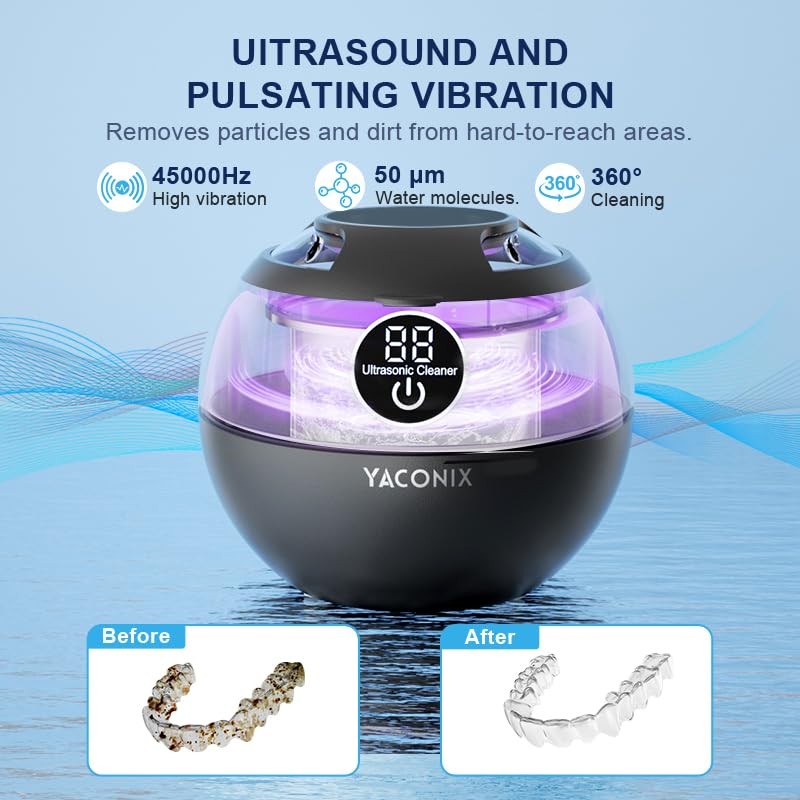 Ultrasonic Retainer Cleaner Machine 45kHz Dental with Black
