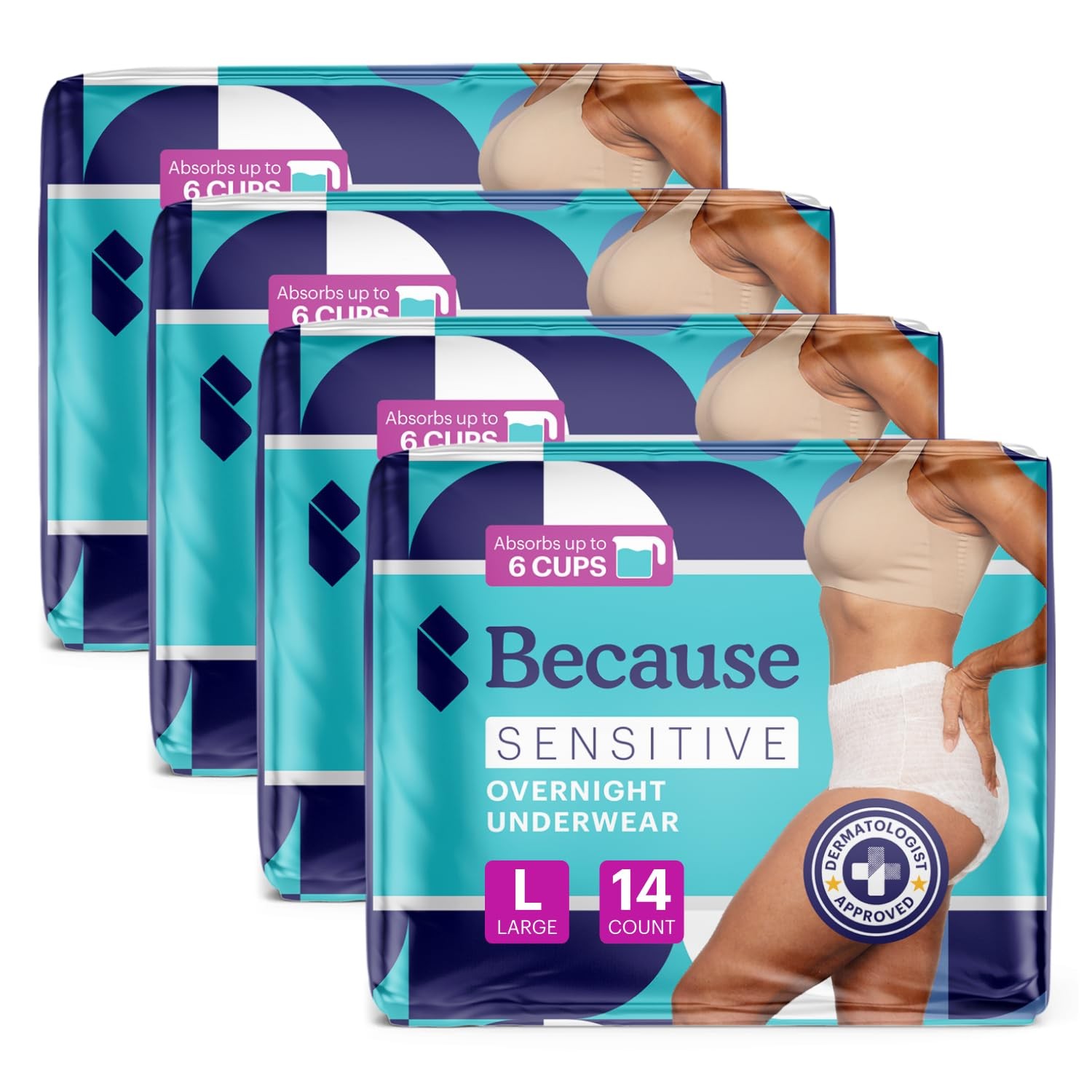 Adult Incontinence Underwear Women Large 56 Count 4 Pack White Overnight Because