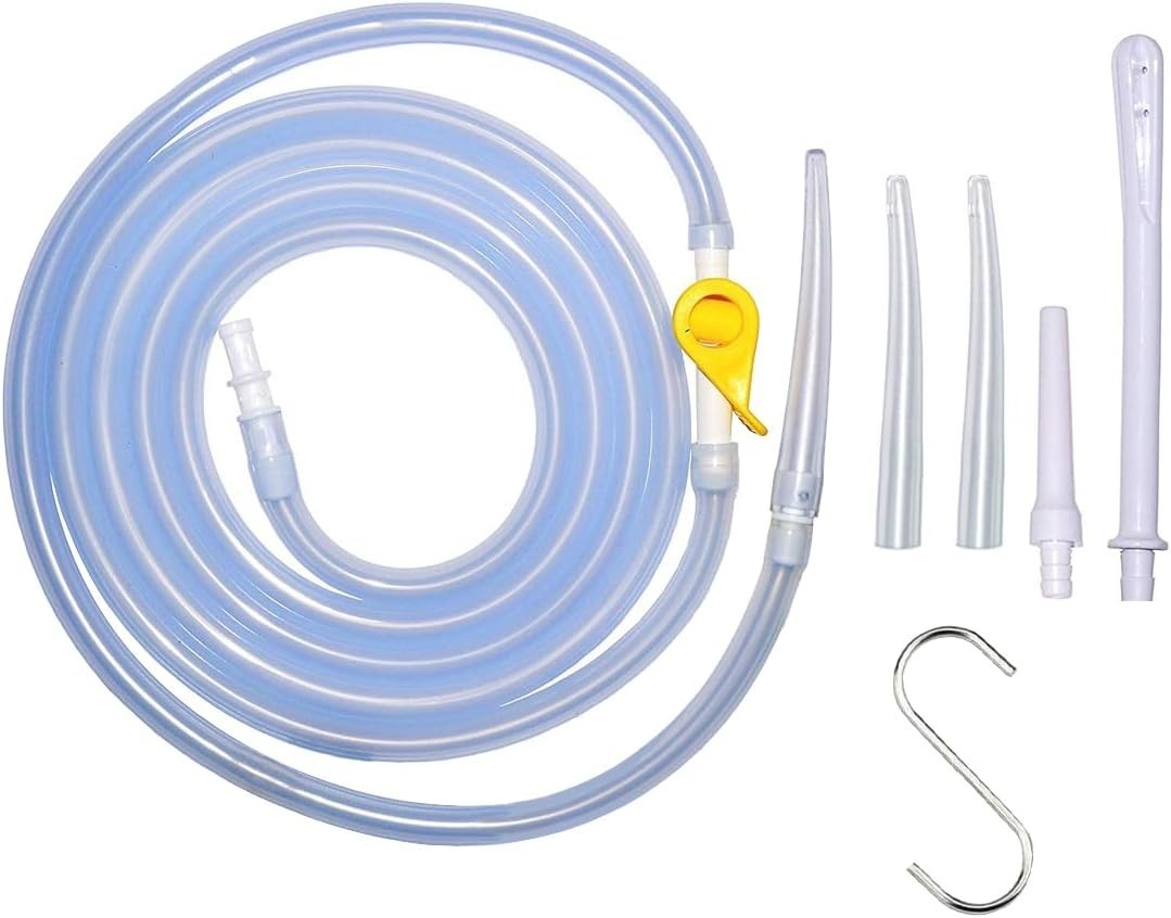 Silicone Enema Hose with 6.5 Ft Tubing, Tips, Connectors, Stopcock Tap, and Clam