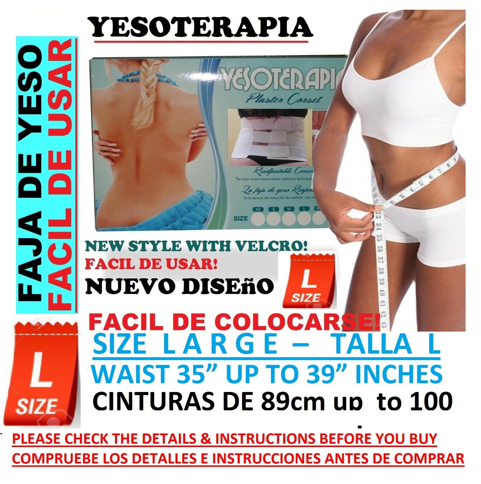 1 Faja de yeso Reductora Plaster Corset Yesoterapia 100% Mejorada (LARGE = 35″)
