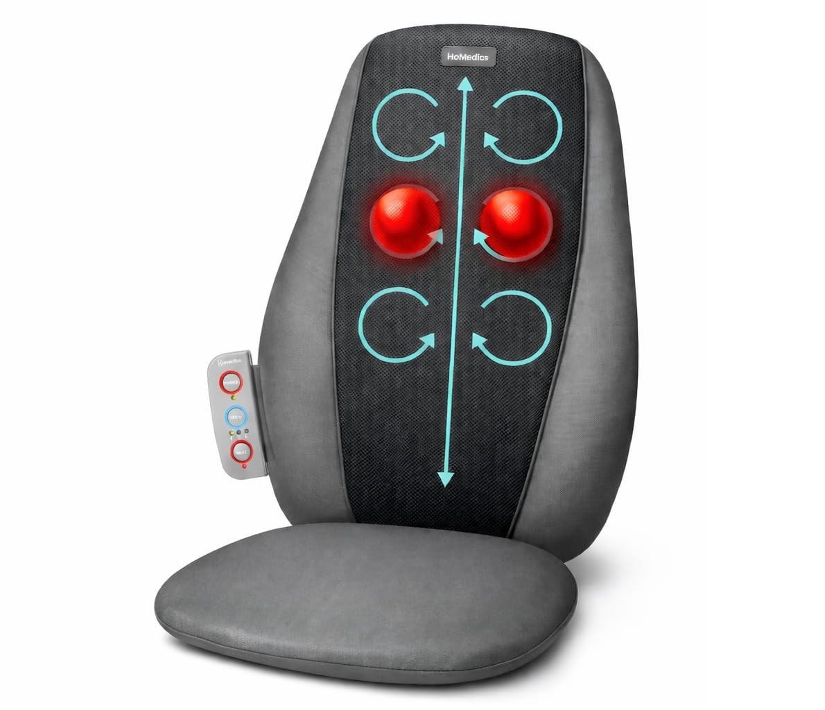 Shiatsu Back Massage Cushion Heated Deep Kneading 3 Zones HomeMedics Homedics