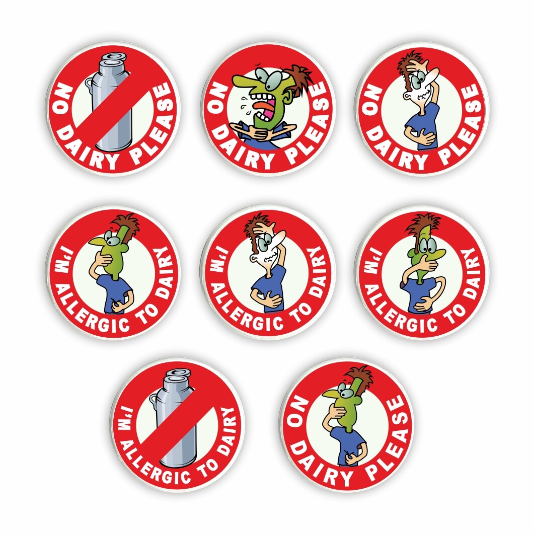 Dairy Allergy Pin Badges – Also Sew-on Patches & Stickers – Allergic to Dairy