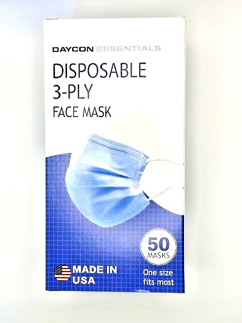 Daycon Essentials Disposable 3 ply Facemask, 50 count, Made in USA