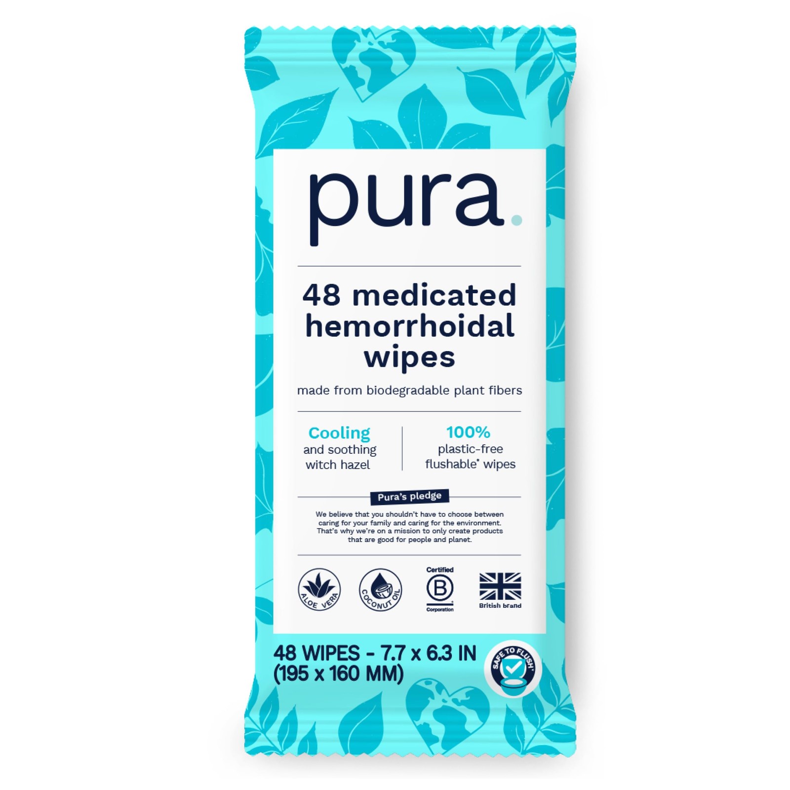 Pura Flushable Hemorrhoid Wipes XL, 48 Count, 48 Count (Pack of 1), White