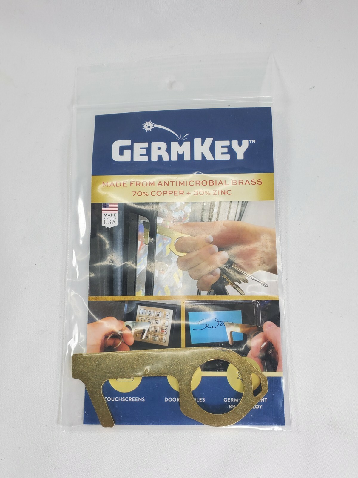 ORIGINAL Germ Key From Antimicrobial Brass Made In USA Attaches To Keychain New!