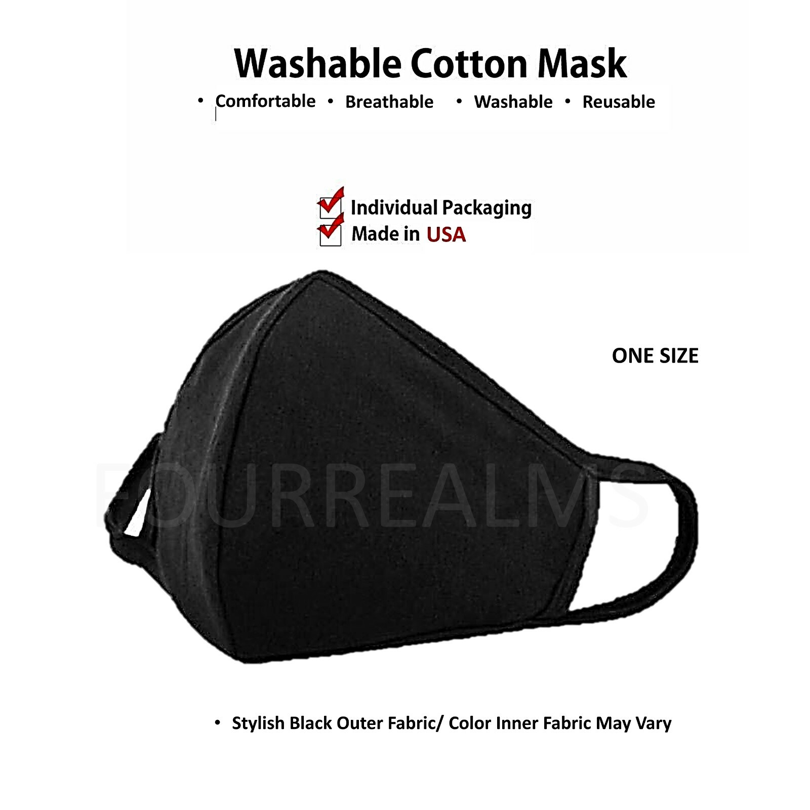 2Pcs Unisex Face Mask – Black Cotton Multi Layer Protect Reusable Washable USA