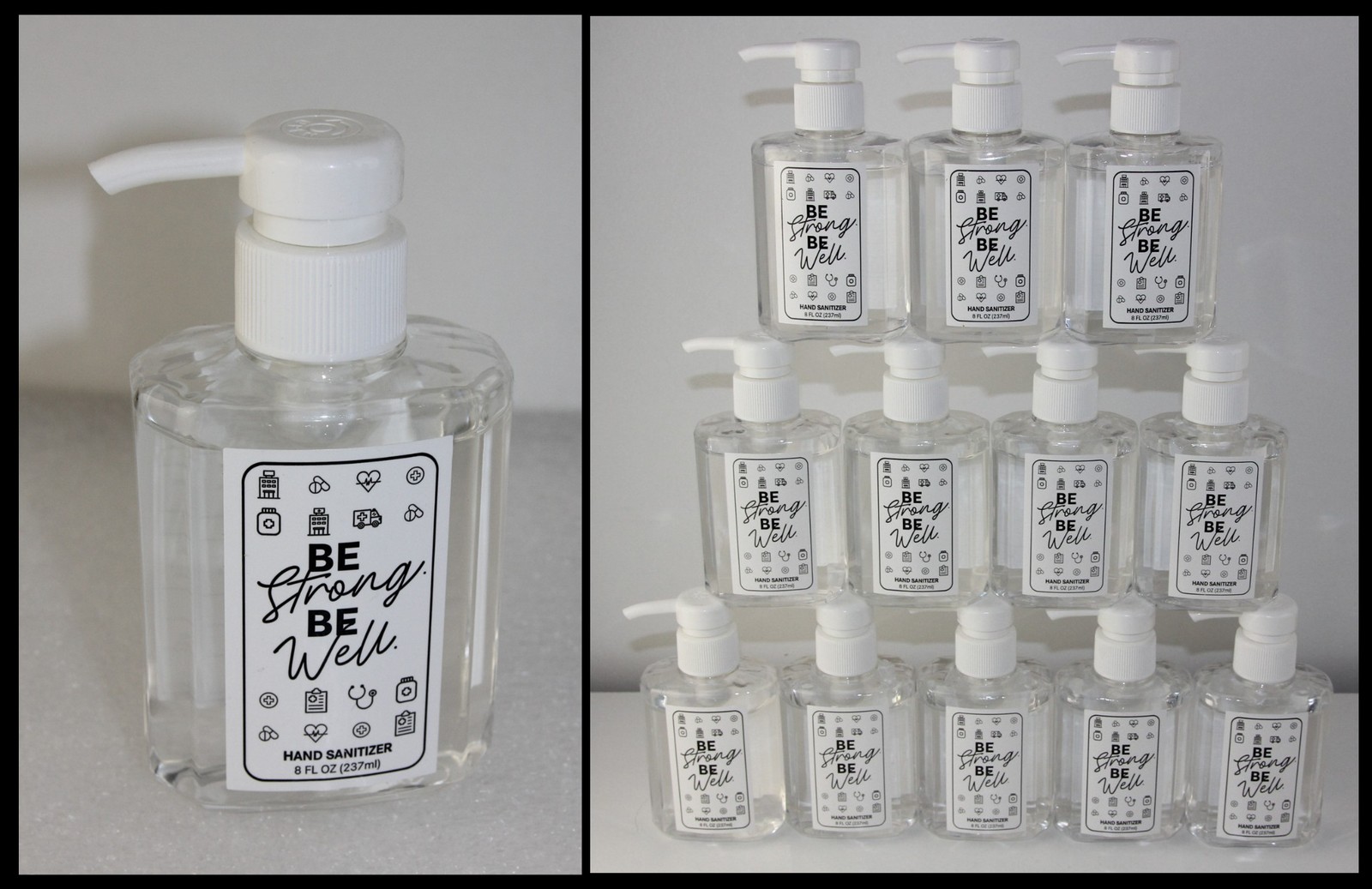 Case of 12 Be Strong Be Well HandPump Sanitizers 8 oz Bottles 75% Alcohol