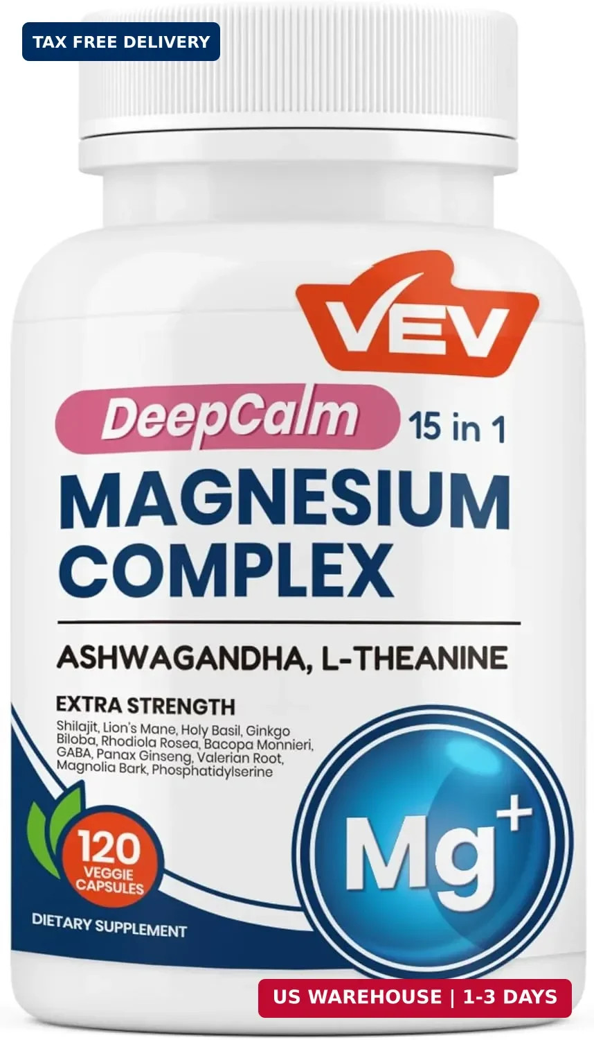 Complejo de magnesio para mujeres: cápsulas de glicinato y citrato 15 en 1 FAST,