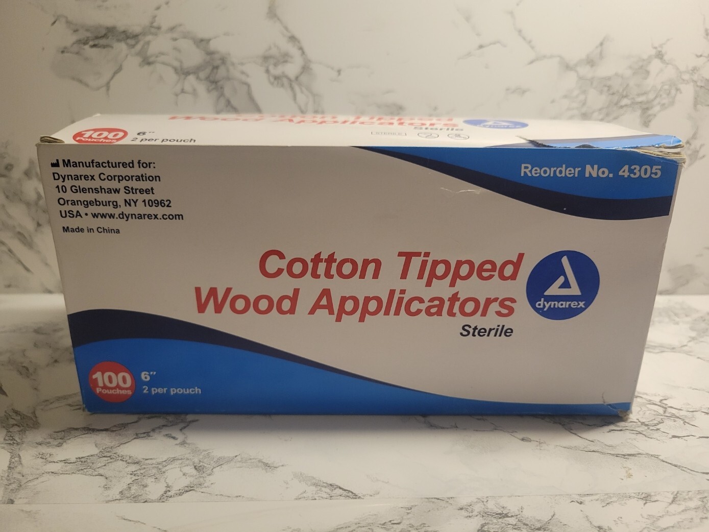 Dynarex 4305 Cotton Tipped Wood Applicators Sterile 6″ 2 Per Pouch Brand New