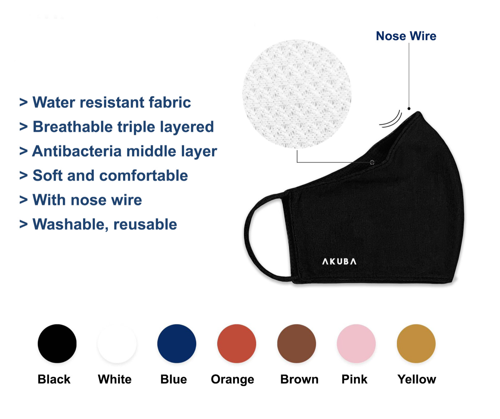 1Piece AKUBA Triple Layered Cotton Face Mask, Washable, Reusable, High Quality