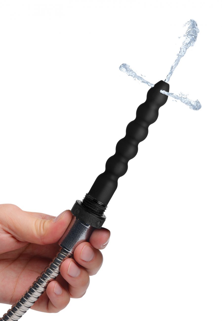 CleanStream 5 Settings Shower Head with Silicone Enema Nozzle Cleaner Silver