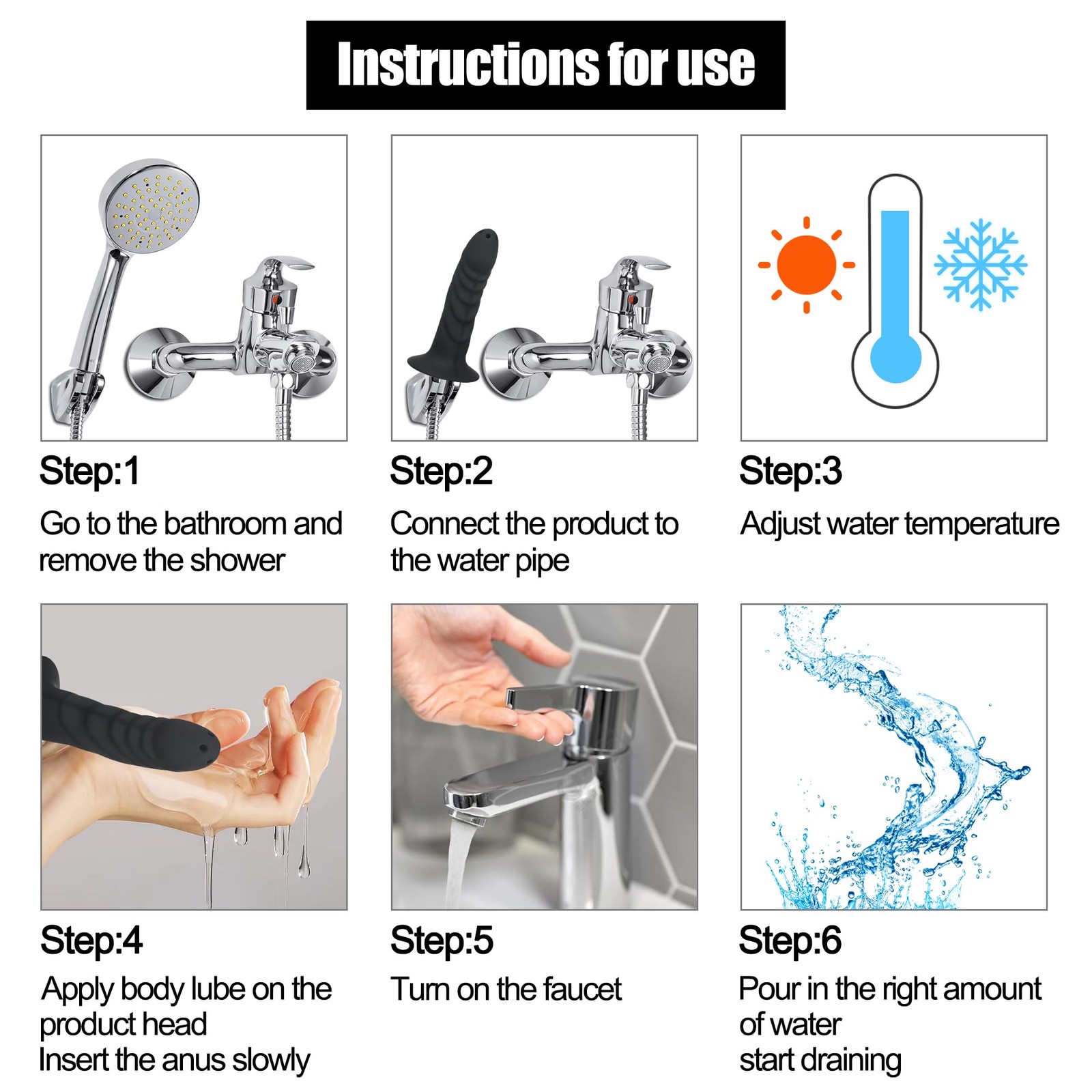 4 Holes Silicone Shower Cleaner Enema Douche System,Handheld Water Shower Noz