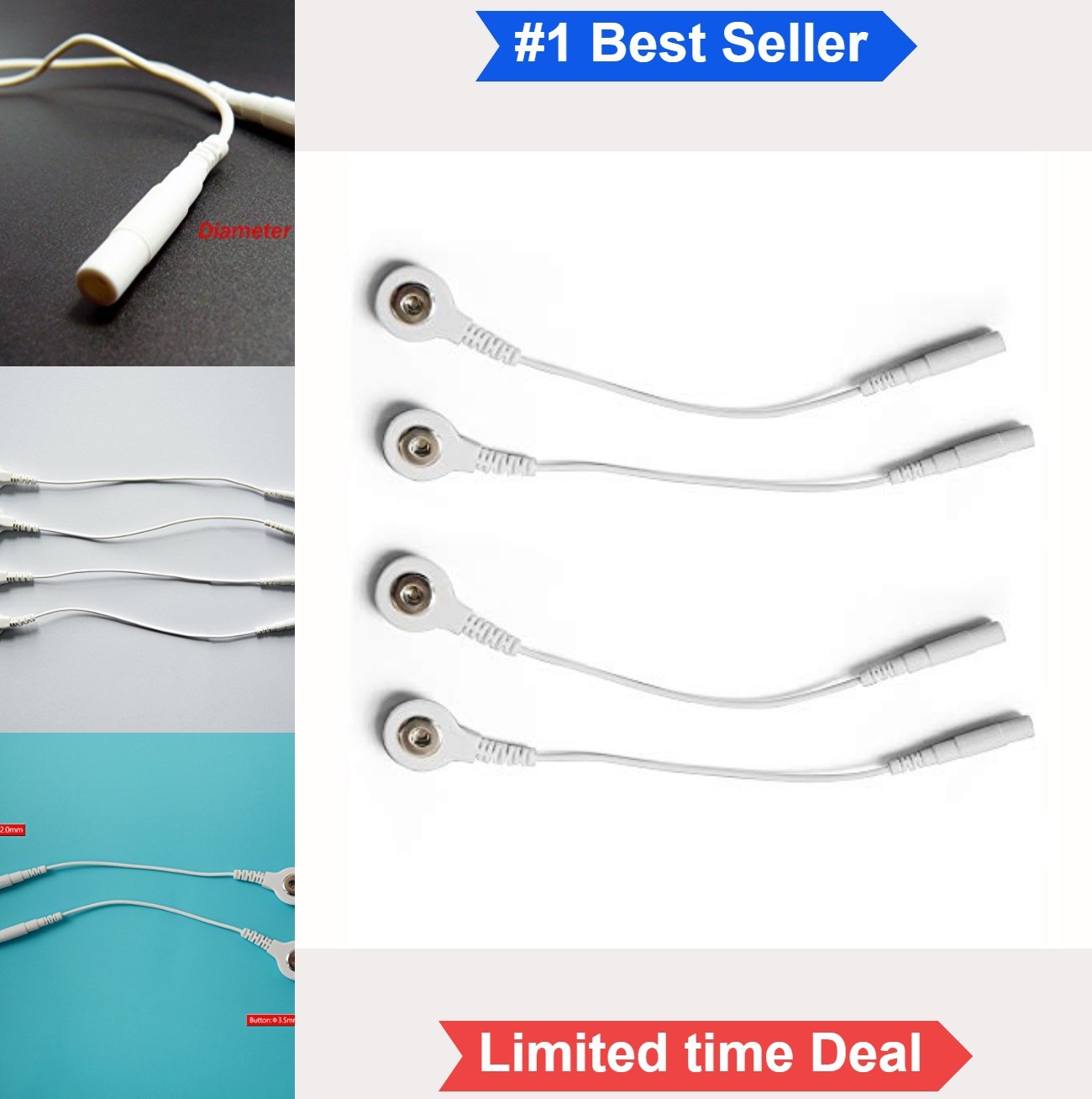 4 Piece TENS Lead Wire Adapters Convert 2.0mm to 3.5mm Snap Connectors