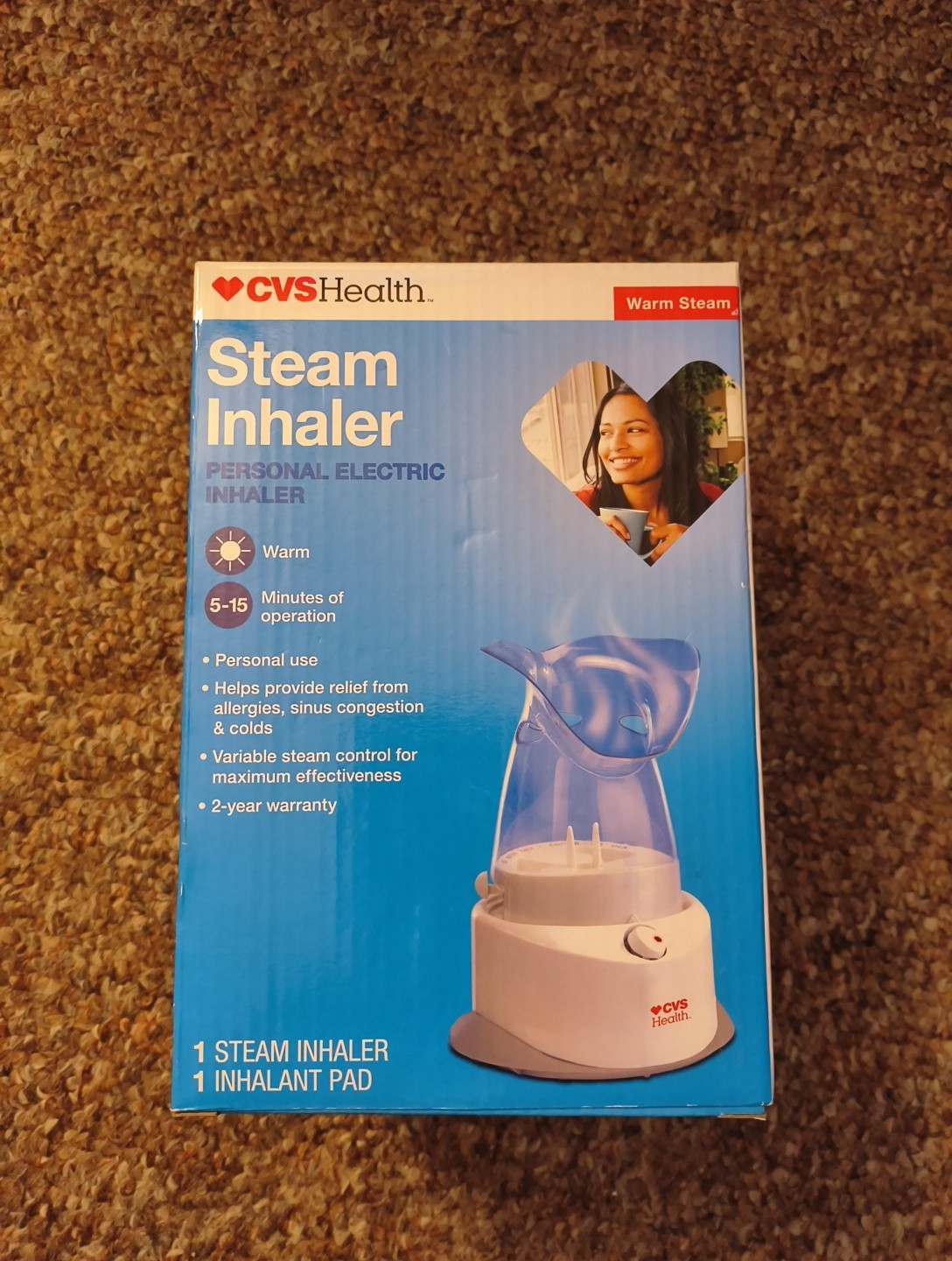 CVS Health Steam Inhaler Electric Variable Steam Control White Blue Easy to Use