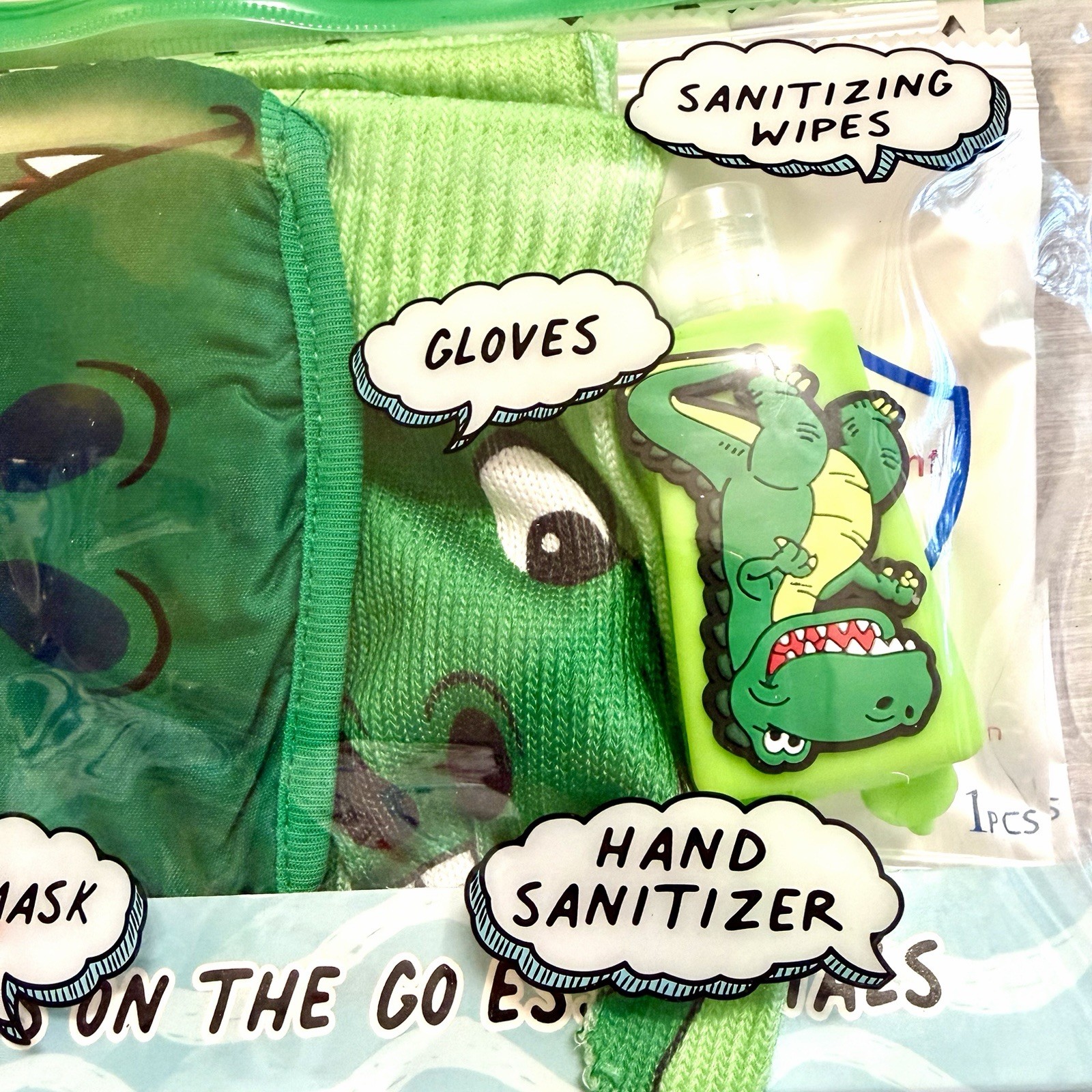 DINOSAUR Kids Essentials Flu / Cold Season Face Mask Hand Sanitizer Gloves New