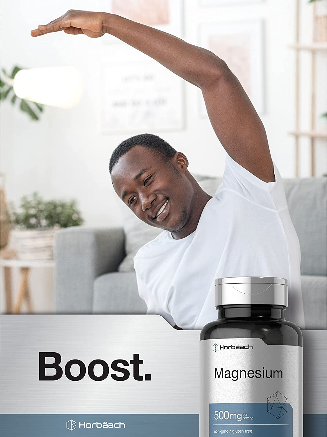 Magnesio 500 mg 180 tabletas suplemento mineral vegetariano sin GMO ni gluten